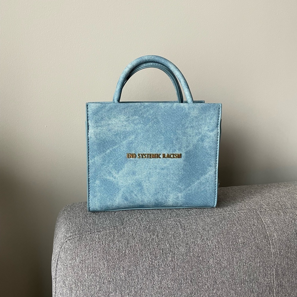 Brandon Blackwood: ESR (End Systemic Racism) Handbag - Blue Wax Denim